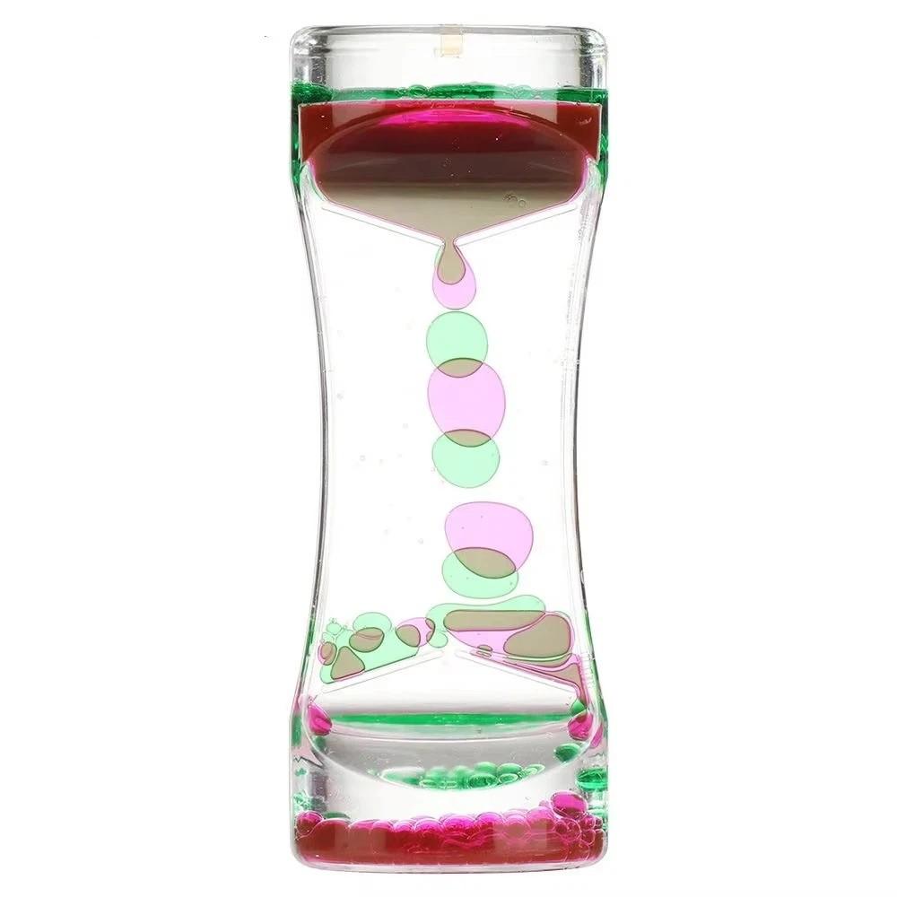 Double Colors Oil Hourglass Timer Creative Acrylic Movement Sensory Toys Visual Descending Sensory Bubble