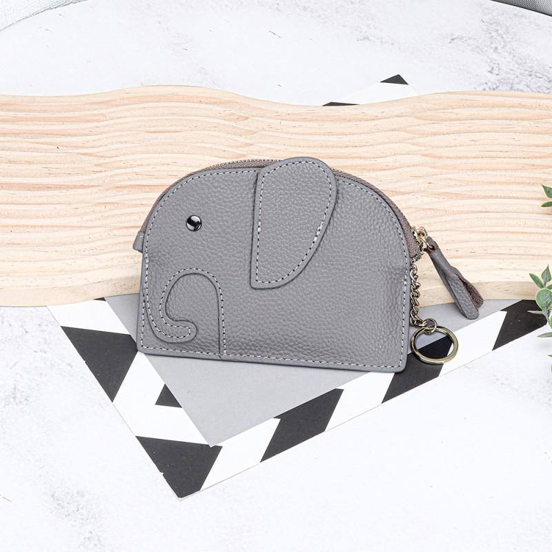 First-layer Cowhide Women's Change Purse Japanese Elephant Creative Tassel Zipper Bag Genuine Leather Key Coin