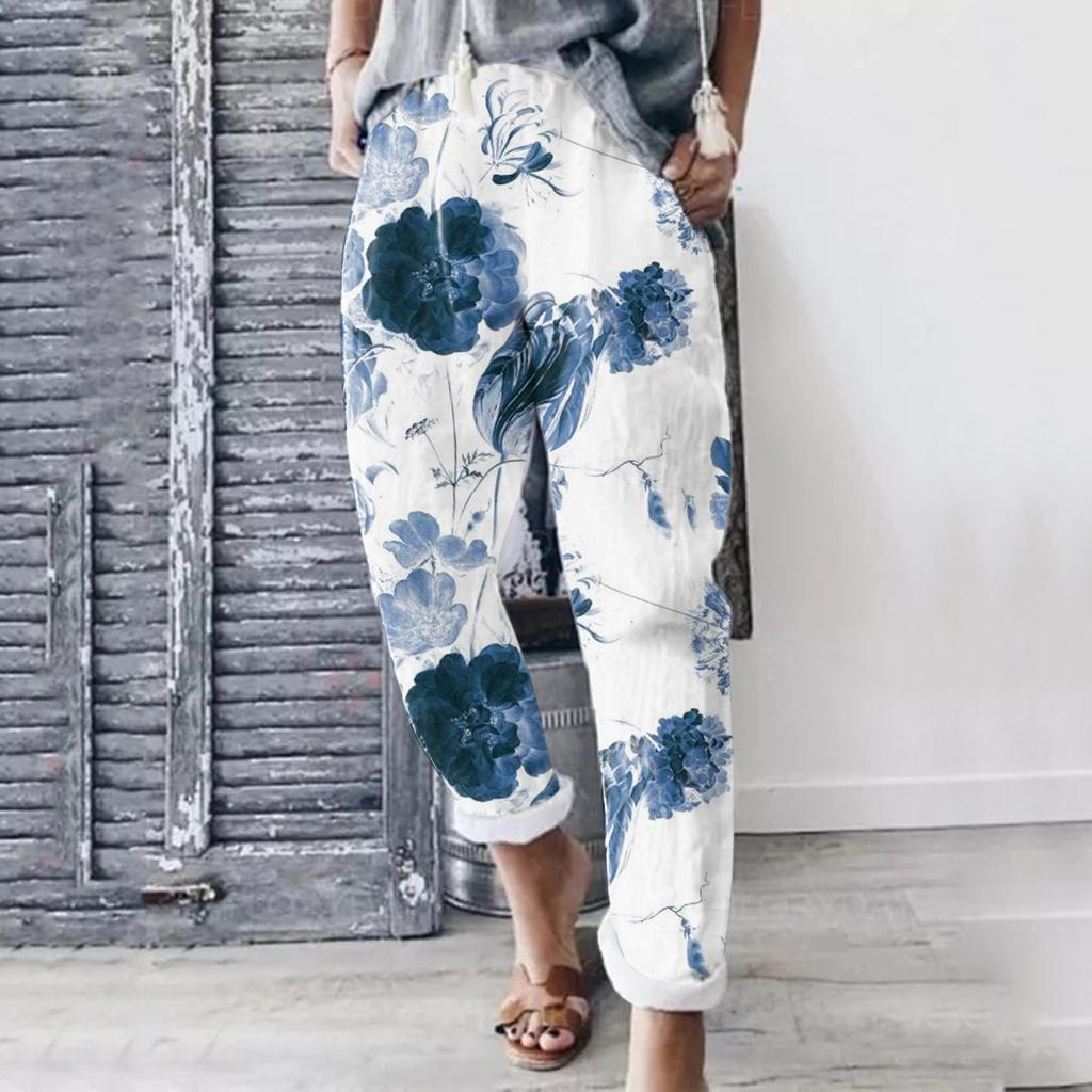 Fashion Women's Stretch Waist Casual Comfortable Loose Printed Pants