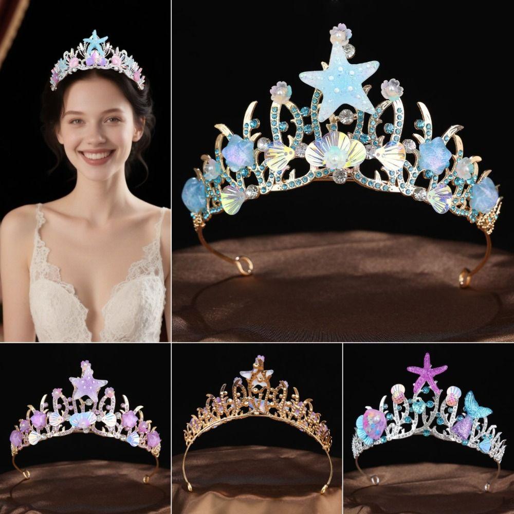 Tiaras Crystal Shell Mermaid Sea Star Crown Tiara Headband Bride Wedding Hair Accessories