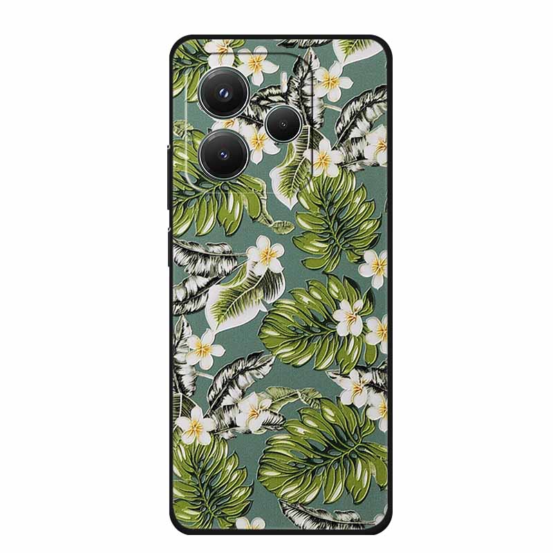 3D Emboss Case For Xiaomi Redmi Note 14 Phone Case Flowers Black Silicone Soft Back Cover Coque For Redmi Note 14 5G Global Case