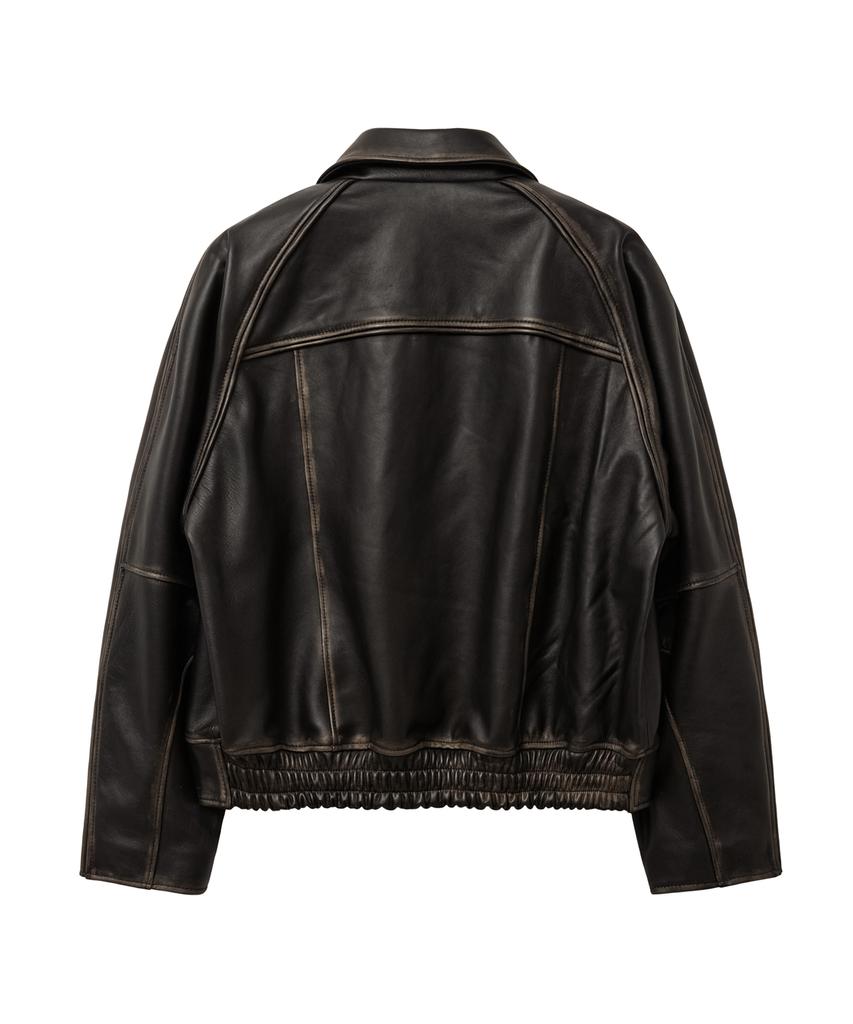 Sperone [Real Leather] Vintage Washed Stand Collar Jacket (Brown)