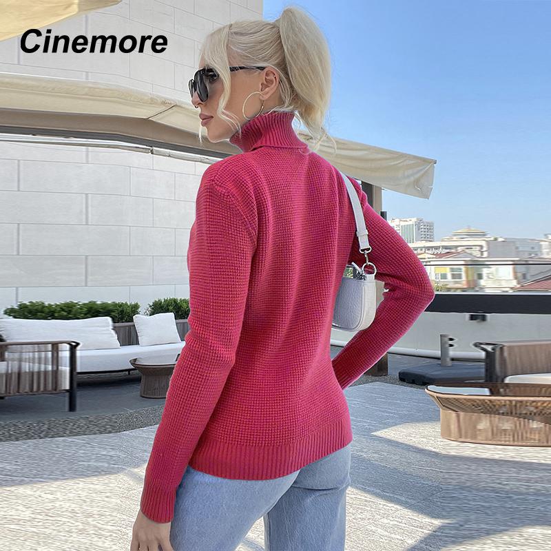 Cinemore Весна Осень Женский свитер Однотонный Оверсайз Повседневный Пуловеры Теплый Базовый Топ с Длинным Рукавом О-Образным Вырезом Трикотажный Джемпер Свитер