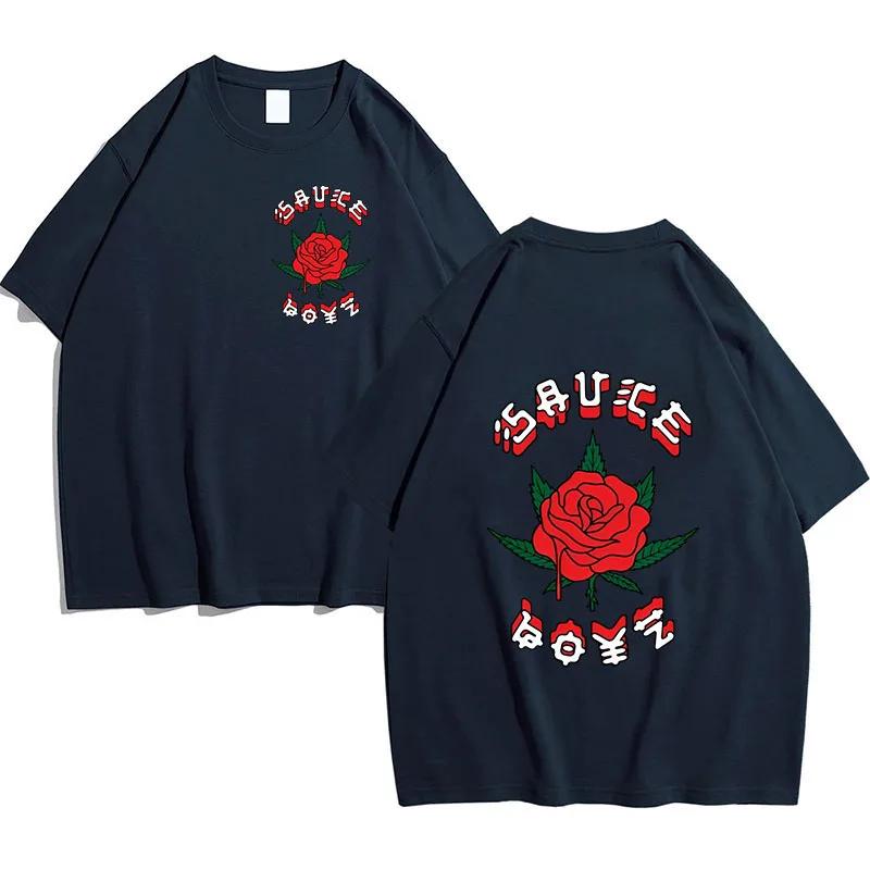 Men Cotton TShirts Rapper Eladio Carrion Print Women Rose Flower Graphics TShirts Sauce Boyz Music Album Unisex Hip Hop Top Tee