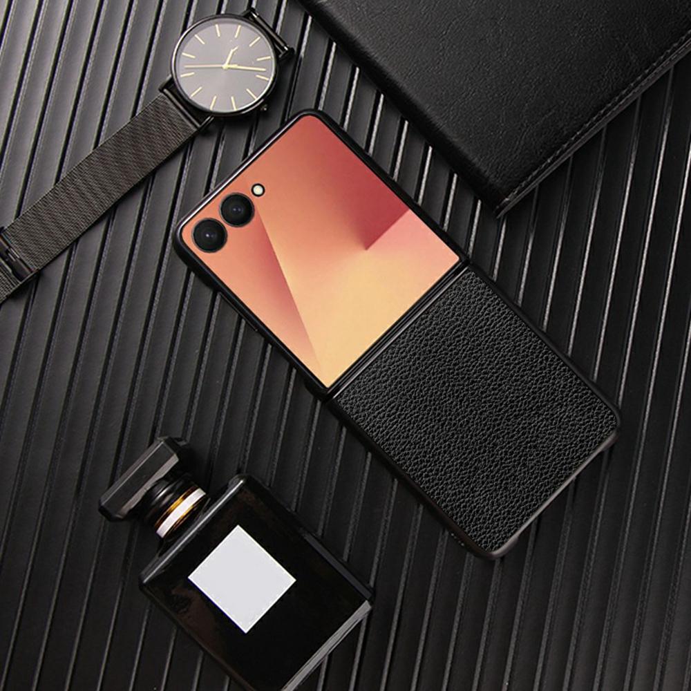 For Samsung Galaxy Z Flip7 5G Case Litchi Texture PU Leather Coated PC + TPU Protective Phone Back Cover