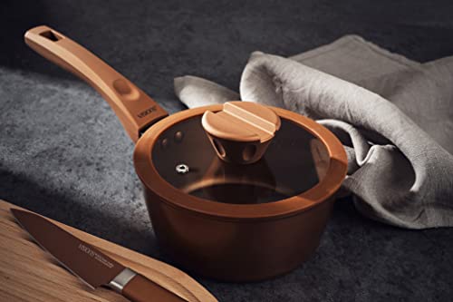 PEARL METAL VISIONS 16см Соусник со стеклянной крышкой, Подходит для индукционных плит, Золотое покрытие, CP-8807