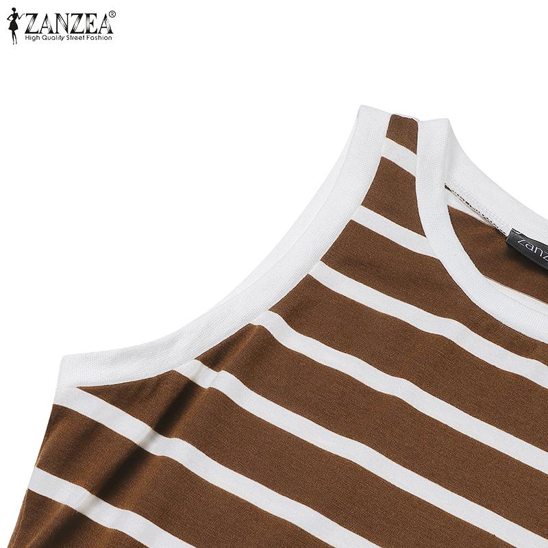 ZANZEA Женские винтажные трикотажные платья с круглым вырезом без рукавов в полоску