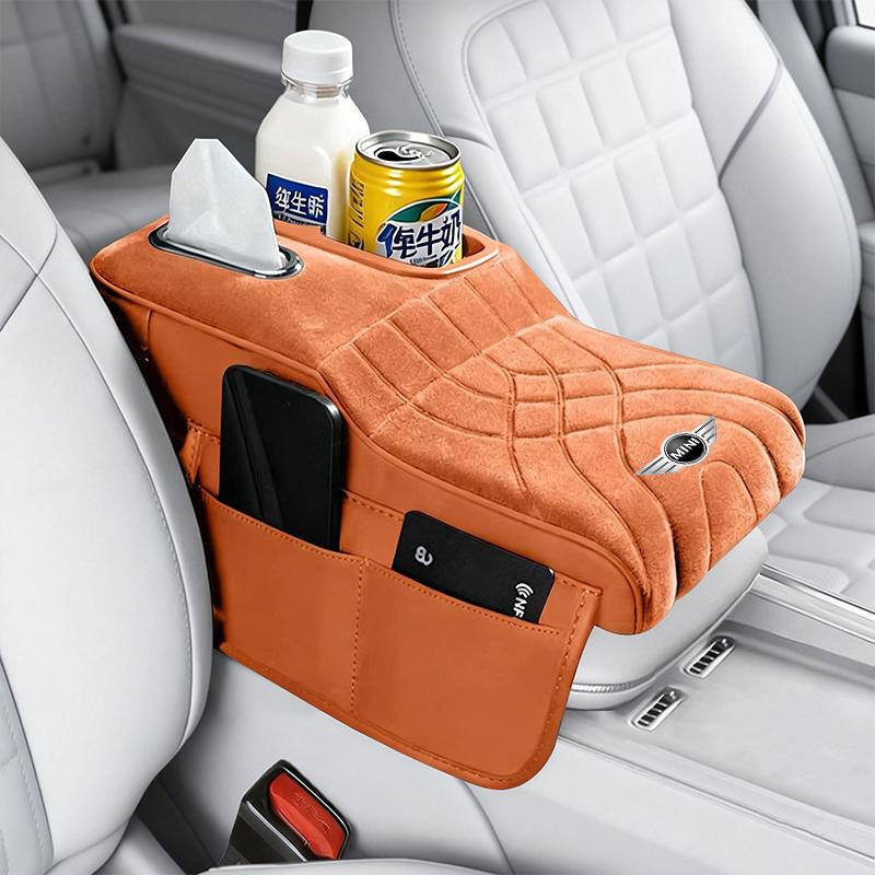 Car Armrest Box Height Increase Pad with Storage Bag Suede Cover For BMW Mini Cooper R50 R53 R55 R56 R60 R61 F54 F55 F56 Sticker py2