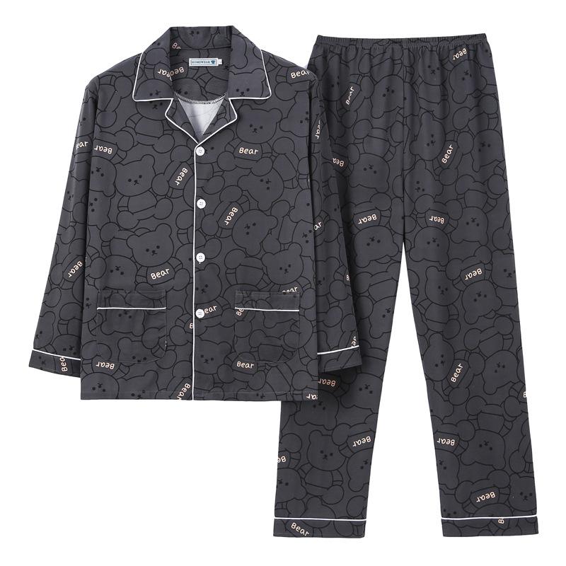 Теплая пижама большого размера для зимы, мужская домашняя одежда с длинными рукавами для молодежи, комплект мультяшного медведя в клетку, простая домашняя одежда