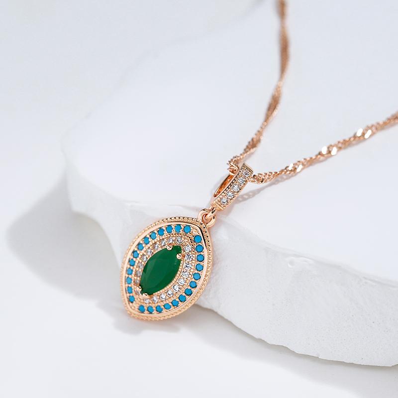 Двойной белый циркон, бирюзовый овальный кулон, изумрудно-зеленый циркон, ожерелье золотого цвета, женские роскошные этнические украшения, аксессуары для вечеринок