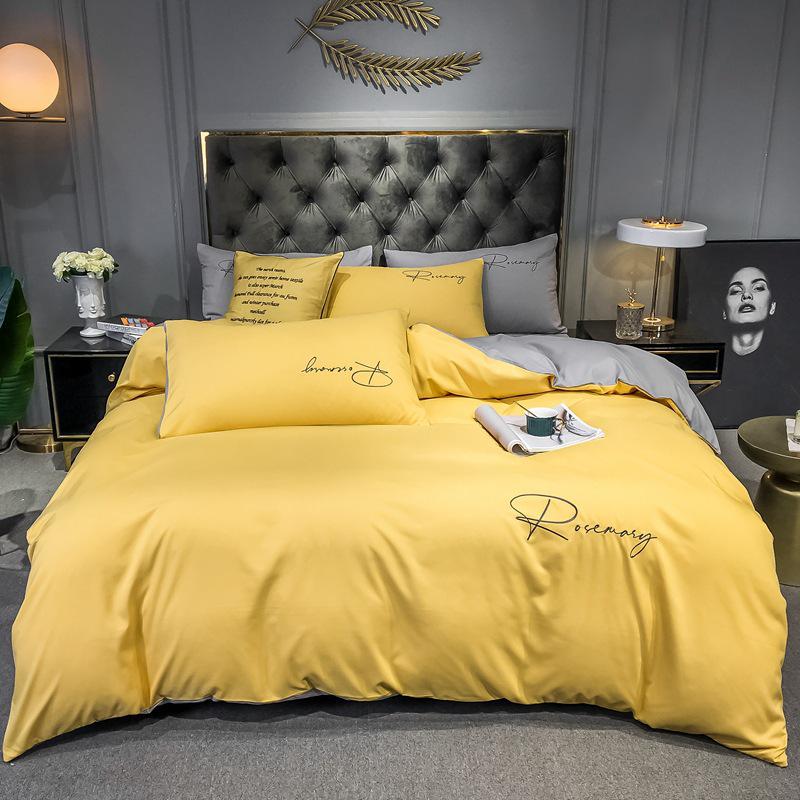 Solid Color Washed Cotton Quilt Cover with Simple Embroidery