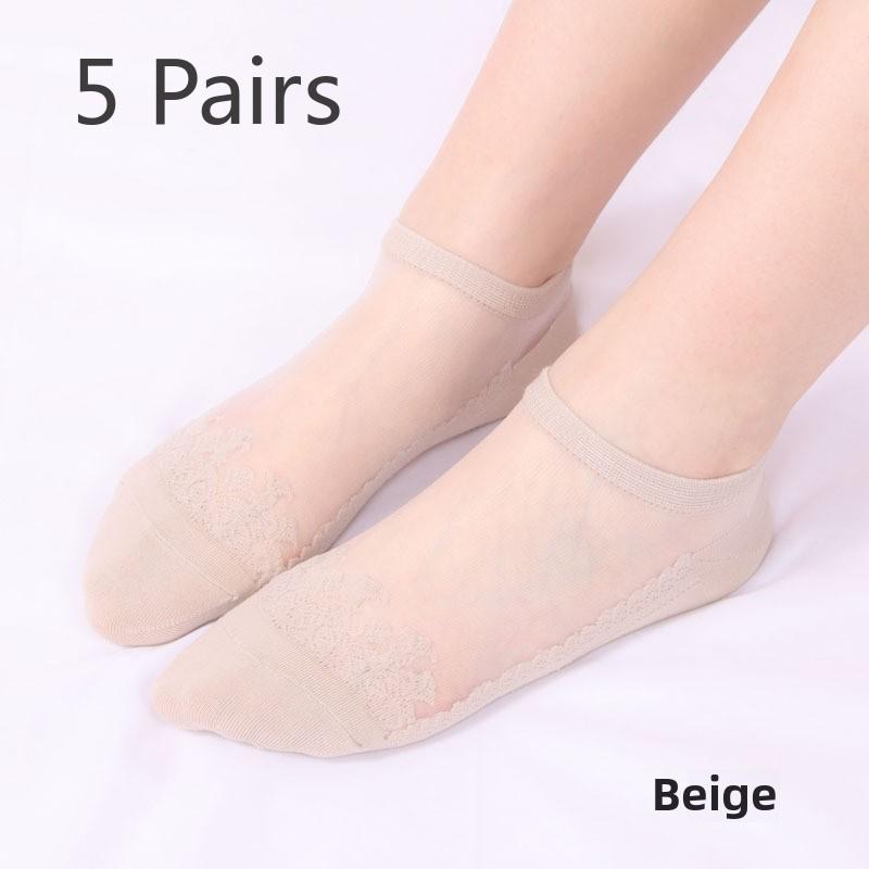 5 пар классных прозрачных хрустальных чулок, короткие носки-трубы, женские летние невидимые носки