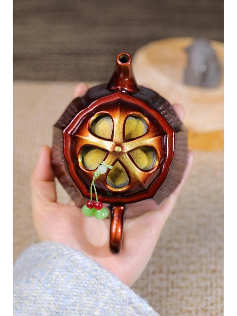 Чайный набор ручной работы из исинской фиолетовой глины, шестигранный, для кунг-фу чая, с античной медно-обожжённой отделкой