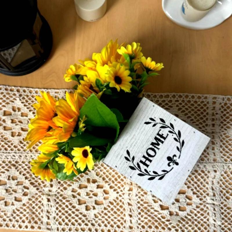 Букеты из искусственных цветов с деревянным кашпо Искусственное растение в вазе Для патио Свадебная настольная цветочная композиция