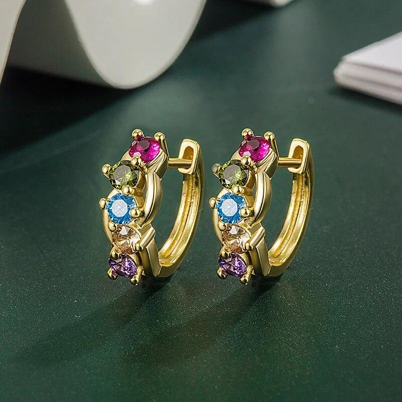 Luxury Colorful Crystal Rhinestone Earrings Female Fashion Copper Round Hoop Earrings For Women Girls Trendy Jewelry Bijoux Gift