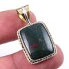 Natural Bloodstone Gemstone 925 Solid Sterling Silver TwoTone Pendant 1.25" L8a10