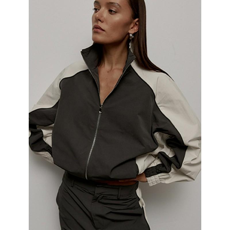 Womens Casual Tracksuit Color Block Drawstring Long Sleeve Jacket Pants Set Streetwear