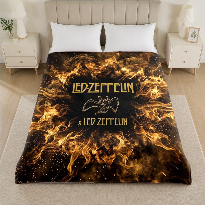 Led Zeppelin Print Flannel Blanket Cozy Lightweight Plush Throw Blanket For Bed Sofa Household Use