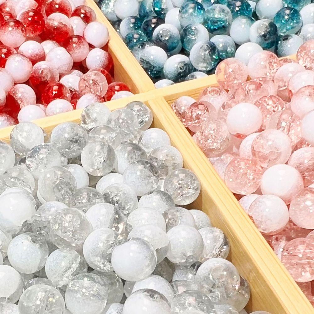 50/30 PCS Exquisite Crackle Beads Durable Round Color Glass Beads Loose Beads  Pendant making