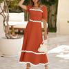 Summer Maxi Dresses for Women Short Sleeve Wave Printed Short Sleeve Long Dress Women Beach Holiday Dress Boho