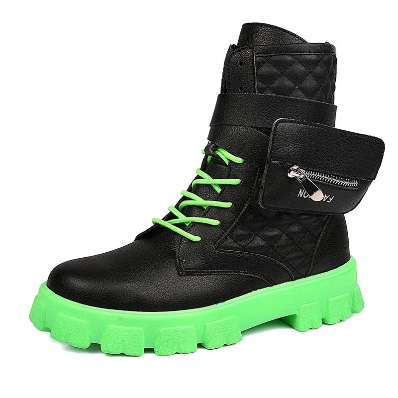 Высокие уличные карманные мужские модные туфли на платформе осенне-зимние повседневные мужские ботильоны белые кожаные дизайнерские ботинки для мужчин