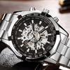Skeleton Automatic Mechanical Watch Gold Men Watches Stainless Steel Bracelet Sports Luxury Male Clock Chinese Wristwatch