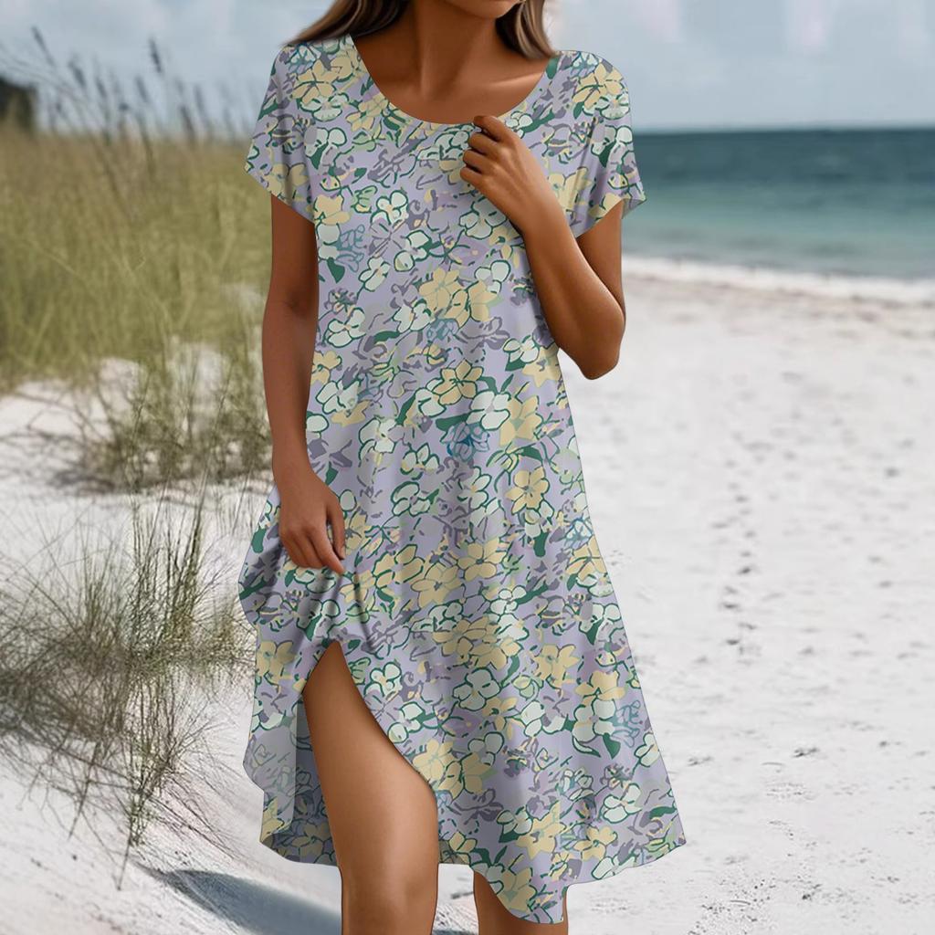 Платье в стиле бохо с коротким рукавом для женщин, повседневное, свободного кроя, летнее, сарафан с цветочным принтом и карманами
