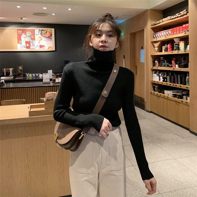 Autumn and Winter Women's High Neck Long-sleeved Knitted Sweater Tight-fitting Lining Pullover Sweater Bottoming Shirt
