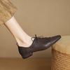 Fashion 2025 New Soft Genuine Leather Lace-up Women Heels Shoes Square Toe Comfortable Fashion Casual Low Heel Shoes Four Seasons Shoes