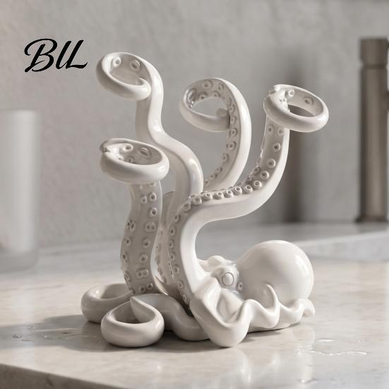 Creative Desk Organizer 3D Printed Octopus Toothbrush Holder, Space Saving Organizer, Durable Novelty Home Decor PLA Material Stable Base Smooth