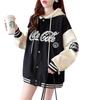 JIYUTOR Толстовка на пуговицах с вышивкой, верхняя одежда для и весны, стадионный студенческий стиль, черный флис, женский логотип, весна, осень, зима,