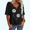 Women Fashion Loose Tee Shirt Casual V Neck Summer Top Feather Print Short Sleeve T-shirt