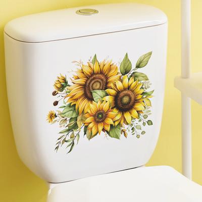 Весенняя наклейка на унитаз с подсолнухом, съемная самоклеящаяся водостойкая ПВХ, настенная наклейка для гостиной, цветочная наклейка для украшения крышки унитаза в ванной комнате