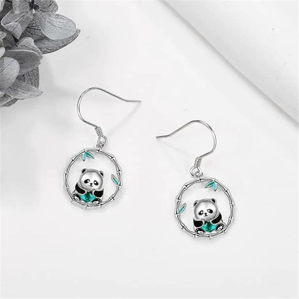 Charm Female Panda Animal Drop Earrings Cute Trendy Bridal Silver Color Dangle Wedding For Women