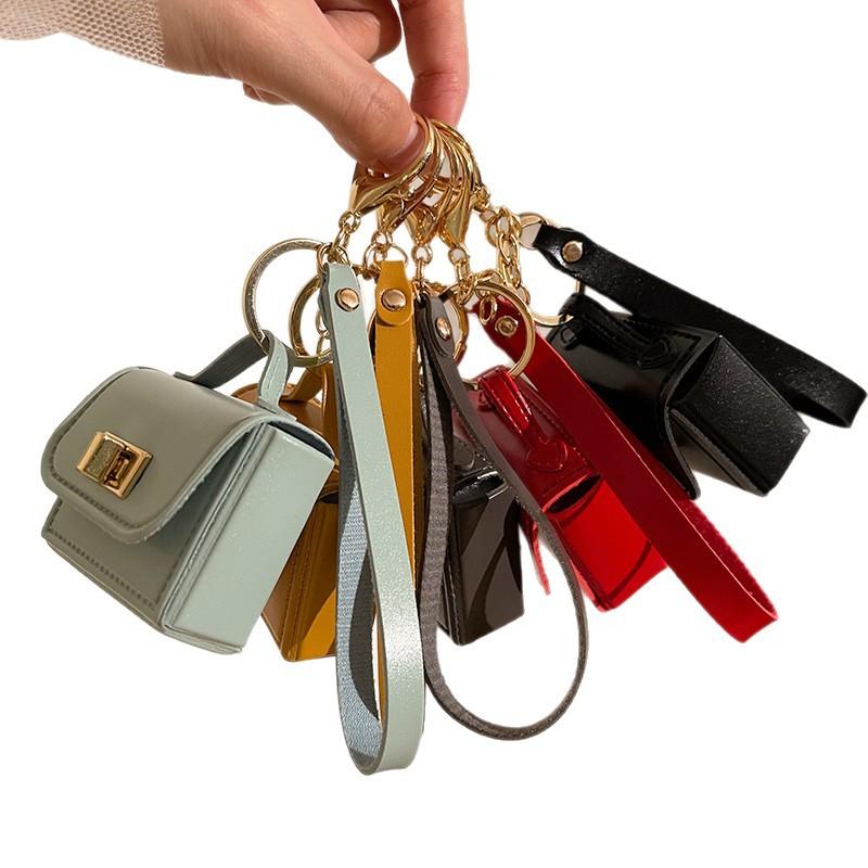 Mini Small Bag Keychain Pu Leather Portable Rope Change Bag Accessories Pendant Mobile Phone Bag Jewelry Pendant Gift
