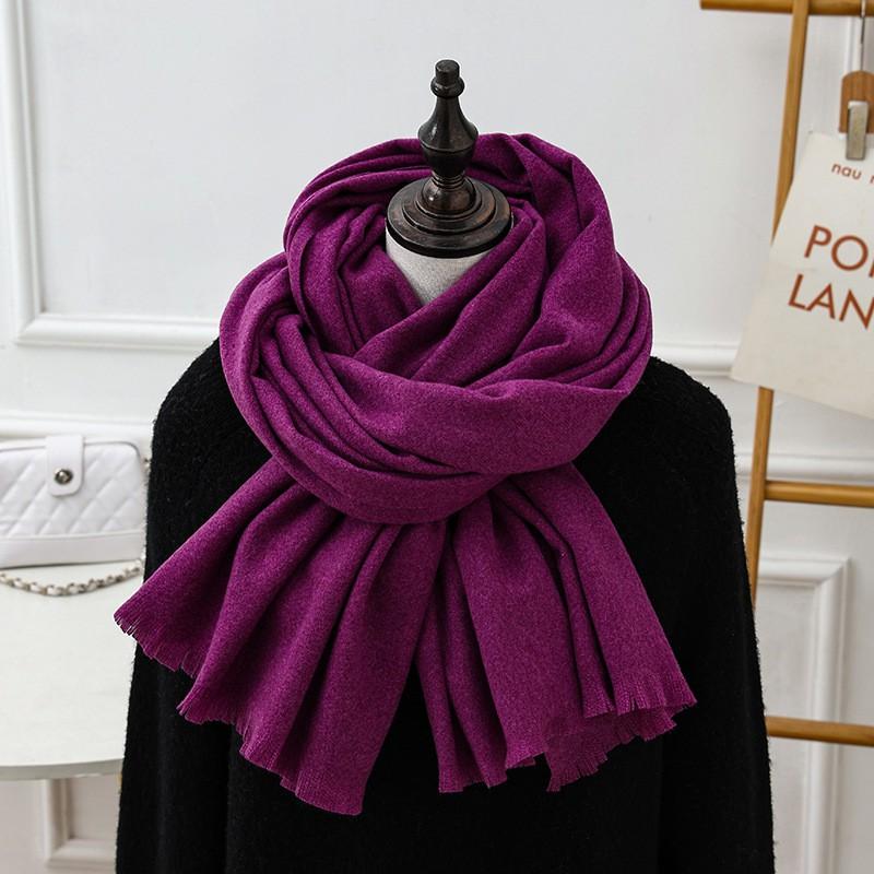 Womens Wool Blend Scarf Winter Warm Short Fringe Solid Color Shawl Wrap Stylish Oversized 195x70cm