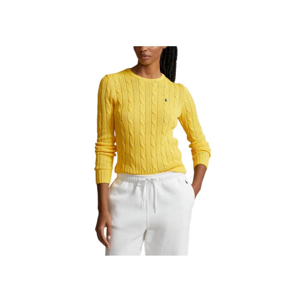 Polo Ralph Lauren SS23 Solid Color Logo Embroidered Cable Knit Sweater Women Sweater Yellow WMPOSWENC020616-700