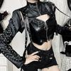 Punk Faux Leather Cropped Jacket Women Spring Streetwear Sexy Slim Fit Rivet PU Blouse Top