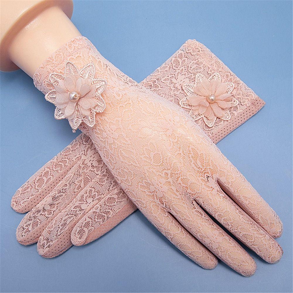 Women Non-Slip Riding and Driving Flowers Mittens Lace Gloves Sunscreen Gloves Ice Silk