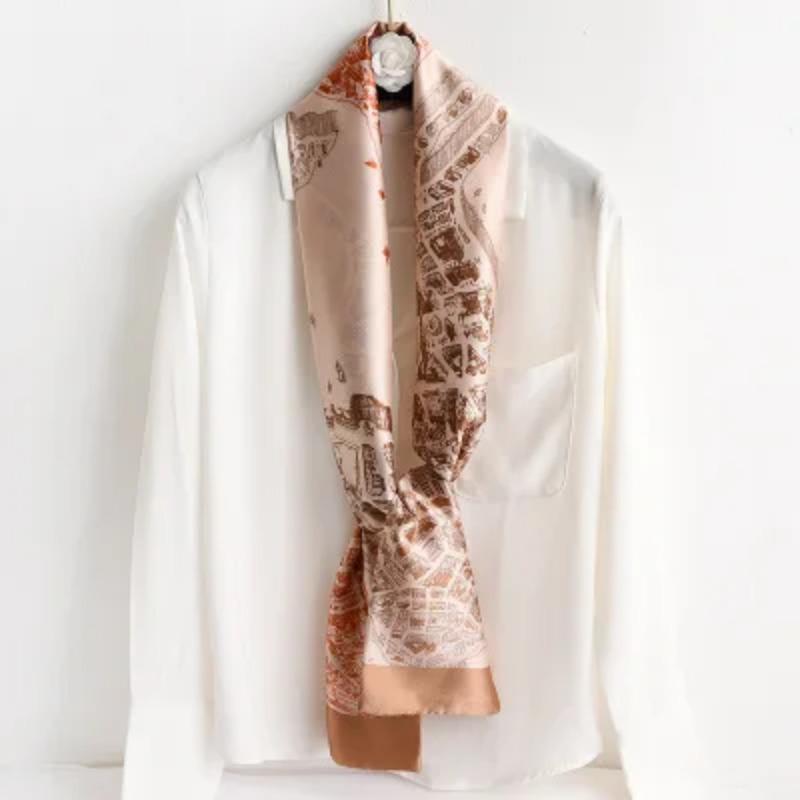 Хиджаб Натуральный Длинный Шелк Женский Принт Элегантные Шейные Платки Лента для Волос Головная Повязка Завязка Украшение Ручки Сумки Фуляр Воротник Косынка