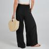 Summer Cotton Linen Wide Leg Pants Women Loose Palazzo Pant Pocket Elastic Waist Casual Pants