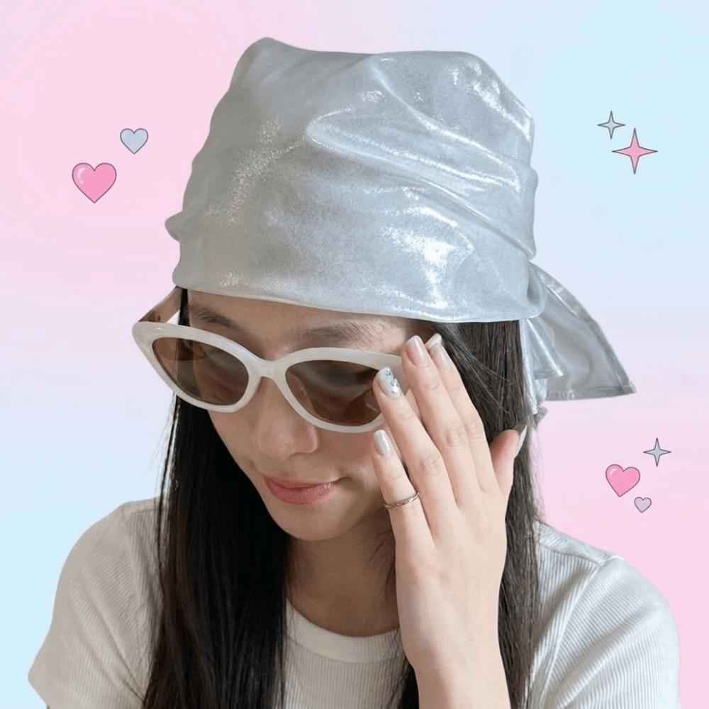 Polyester Shiny Metallic Bandana Stripe Satin Square Turban Liquid Silvery Headscarf Outings