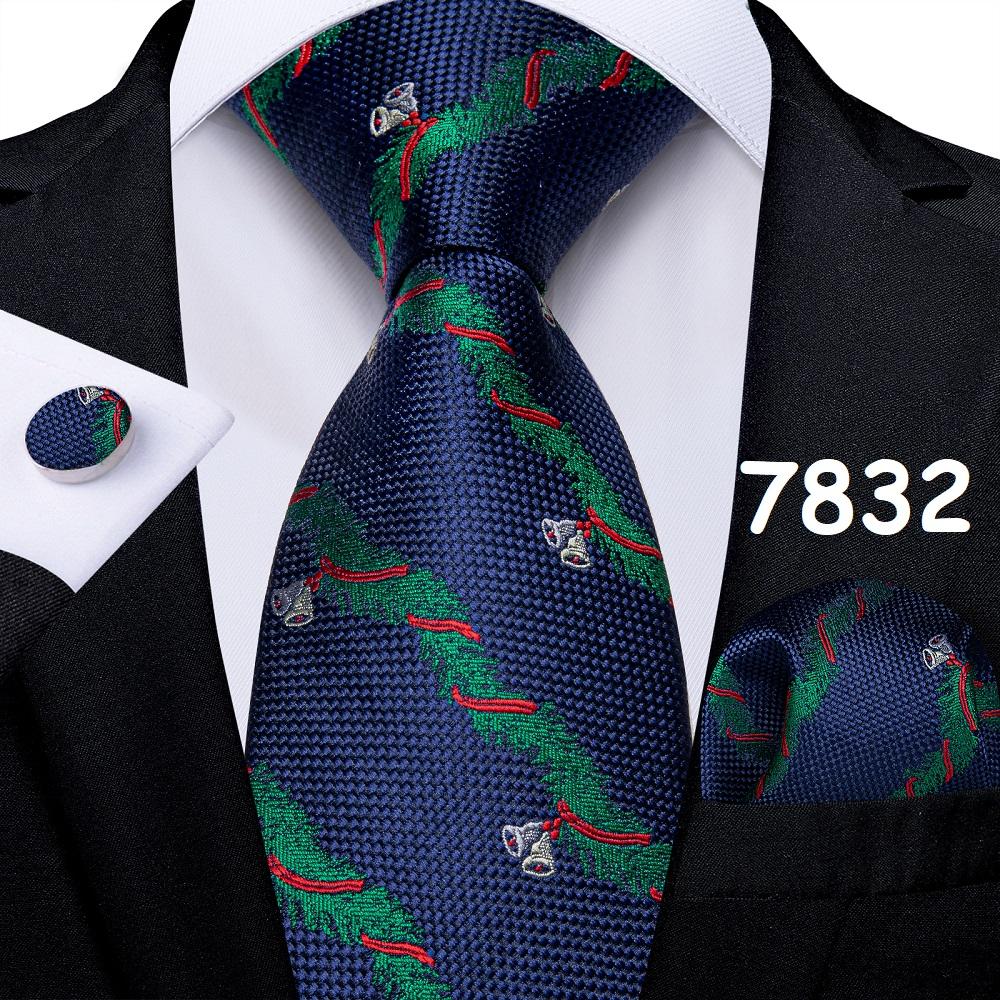 Mens Christmas Tie Set Red Blue Green 8cm Wide Silk Neck Tie Hanky Cufflinks Set Gift For Men Accessories