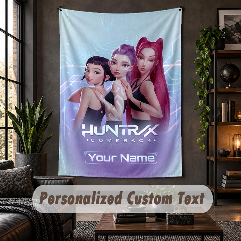 Wall Tapestry Kpop Demon Hunters Print Custom Name Text Wall Hanging Home Decor