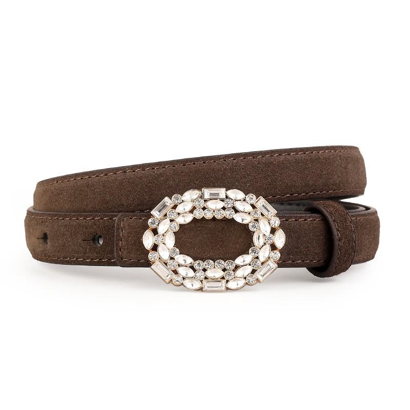 Womens Suede Belt Rhinestone Inlaid Round Buckle Jeans Decorative Leather Smooth Versatile