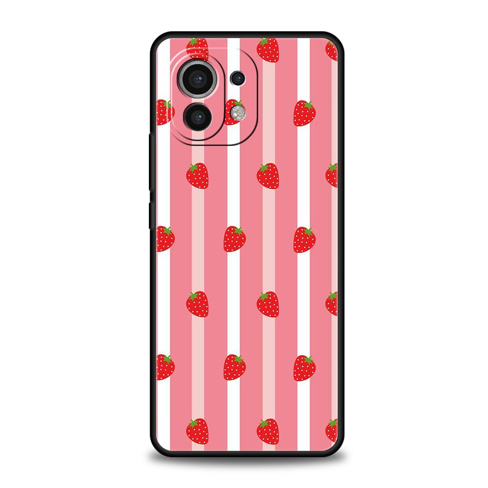 Чехол для телефона для Xiaomi Mi 17 Pro Max 15 14 13 12 11 Ultra 15T 14T 13T 12T Pro Lite Мягкий ТПУ Милый Клубничный и Мелкий Цветочный Розовый