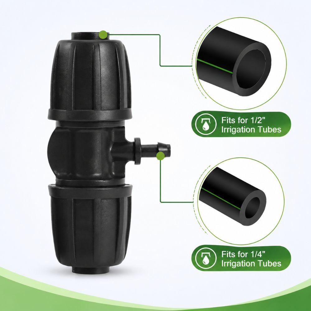 25PCS Black Lock Barbed Tee Connector POM 16mm To 4/7mm Tee Connector Greenhouse Watering