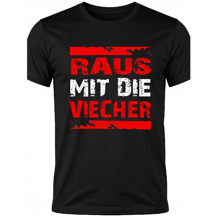 Men'S T-Shirt with German Text "Raus Mit Die Vicher" | Get Rid The Animals, German Language Fun Shirt, Outdoor Leisure, Breathable, All Seasons,