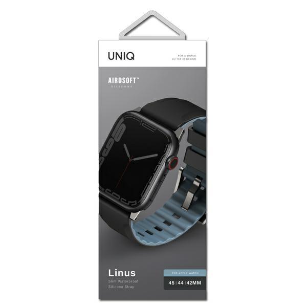 Uniq Linus Apple Watch Series1/2/3/4/5/6/7/8/9/Se/Se2/Ultra/Ultra 2 42/44/45/49Mm Strap. Airosoft Silicone Black/Midnight Black