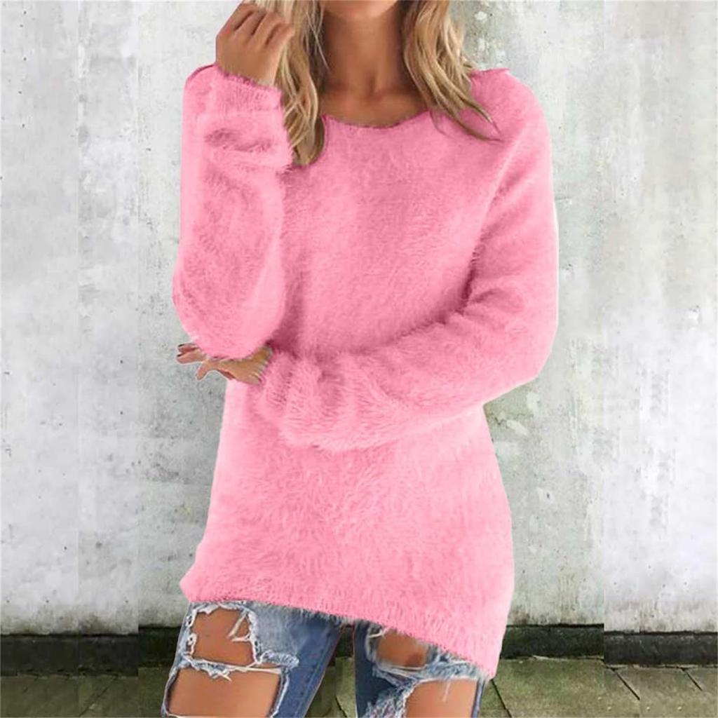 Womens Cute Sweaters Casual Crewneck Fleece Pullover Long Sleeve Thermal Soft Fuzzy Sweater Winter Clothes